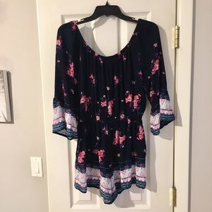 NWOT Mudd Navy&Pink Floral Off the Shoulder Romper